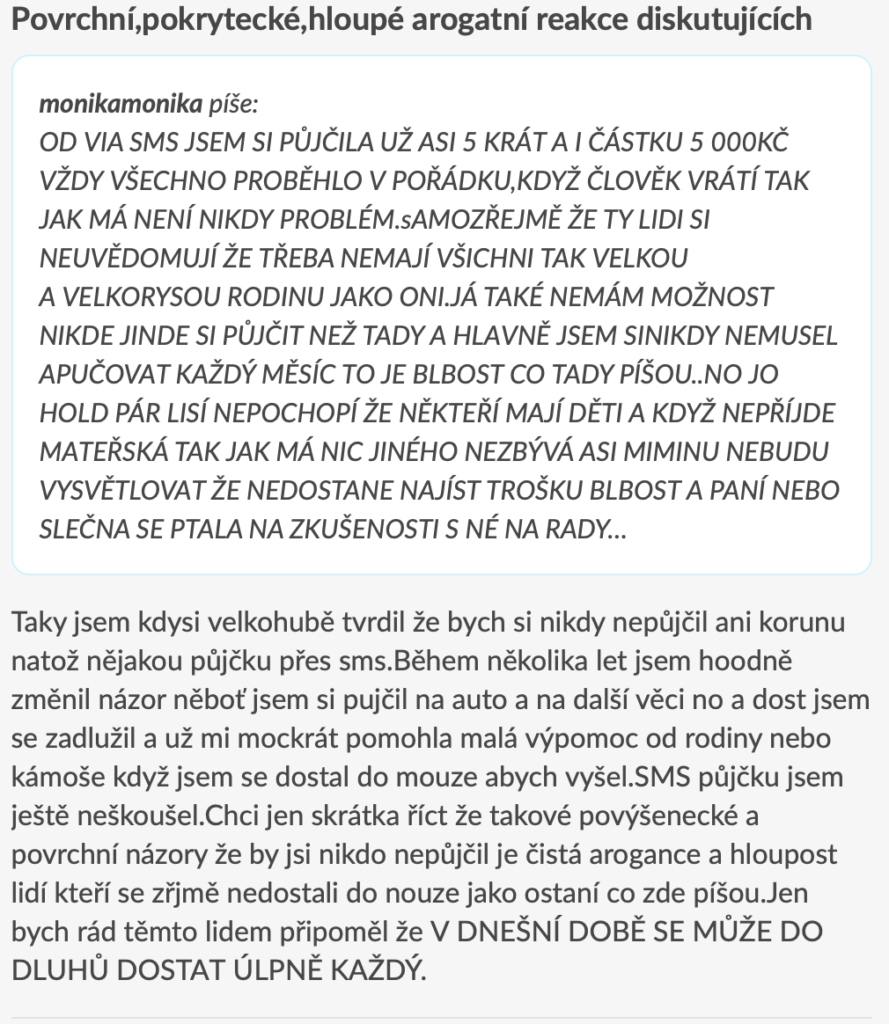 zkušenosti s viasms půjčkou